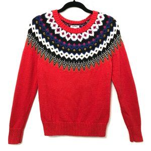 OLD NAVY Fair Isle Colorful Red Knit Long Sleeve Christmas Sweater S Petite